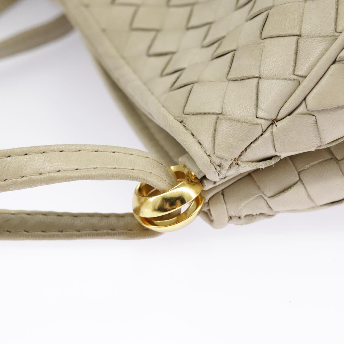 BOTTEGAVENETA INTRECCIATO Shoulder Bag Leather Beige Gold Tone Auth 99130