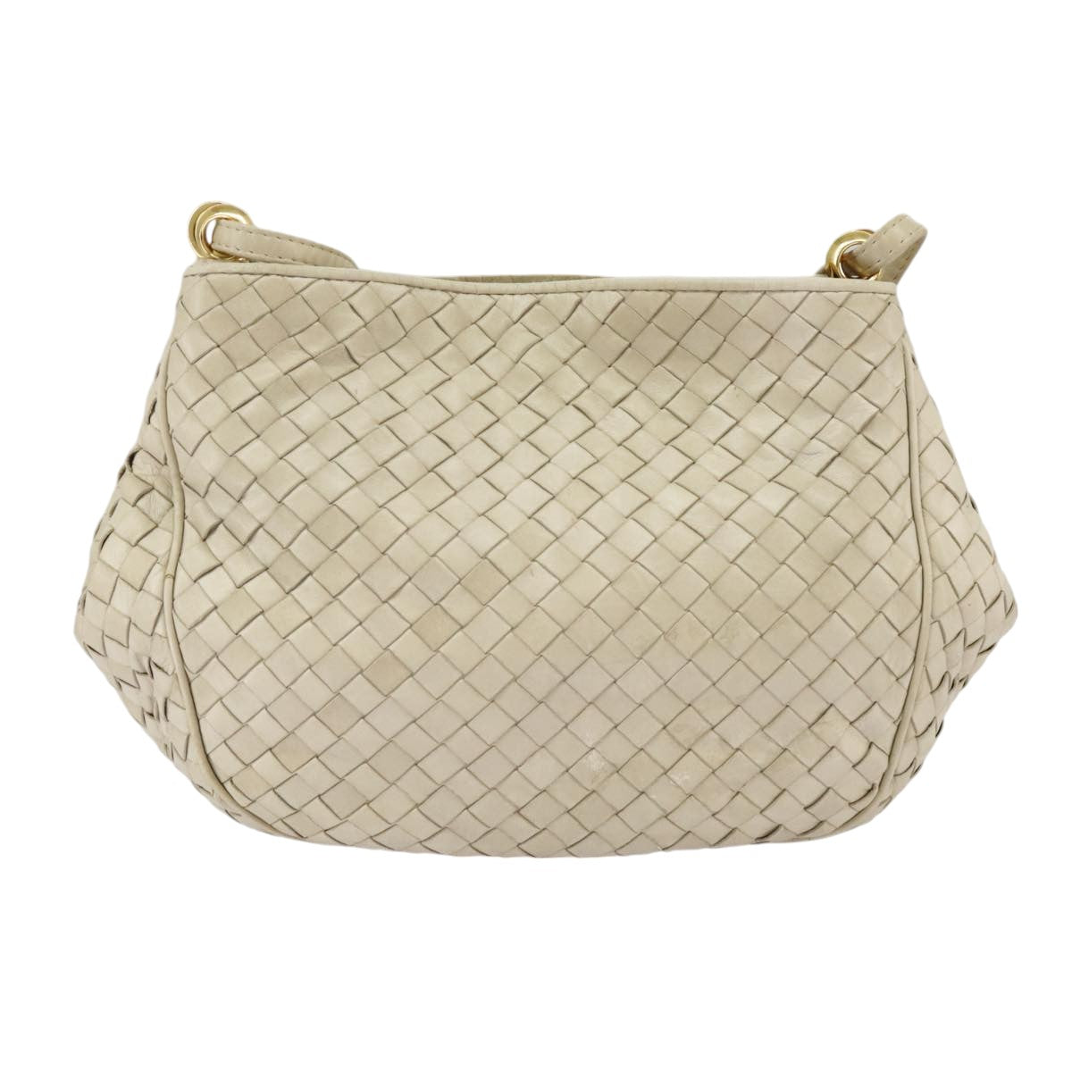 BOTTEGAVENETA INTRECCIATO Shoulder Bag Leather Beige Gold Tone Auth 99130