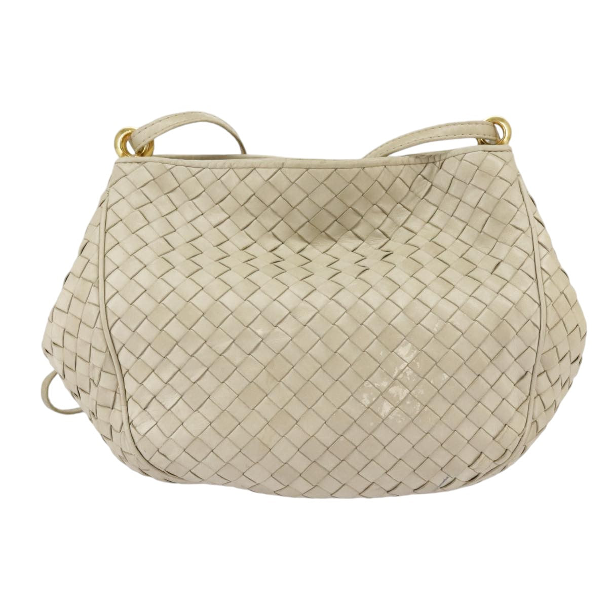 BOTTEGAVENETA INTRECCIATO Shoulder Bag Leather Beige Gold Tone Auth 99130 - 0