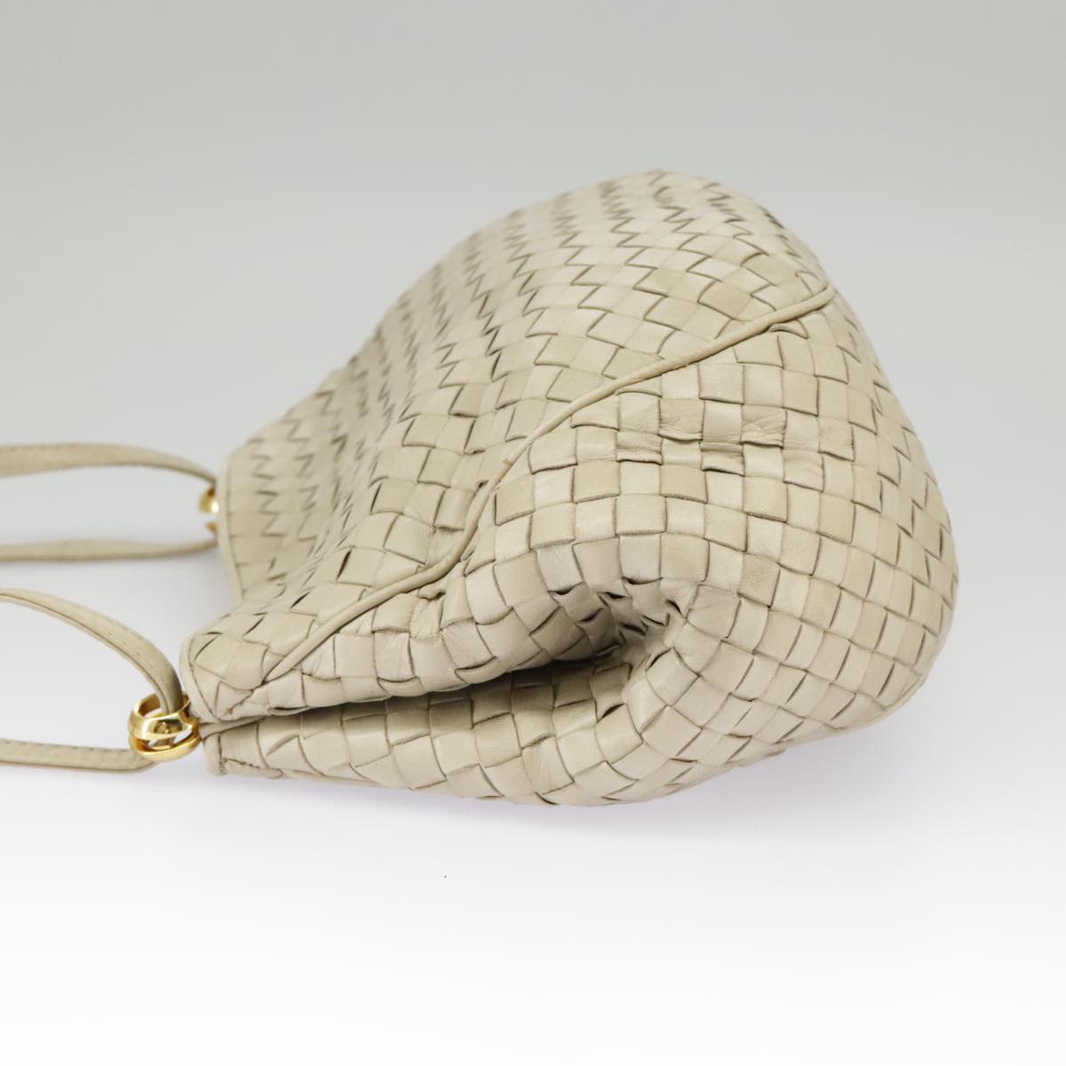 BOTTEGAVENETA INTRECCIATO Shoulder Bag Leather Beige Gold Tone Auth 99130