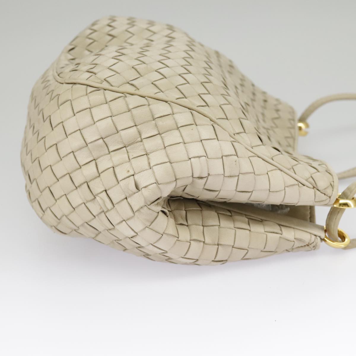 BOTTEGAVENETA INTRECCIATO Shoulder Bag Leather Beige Gold Tone Auth 99130