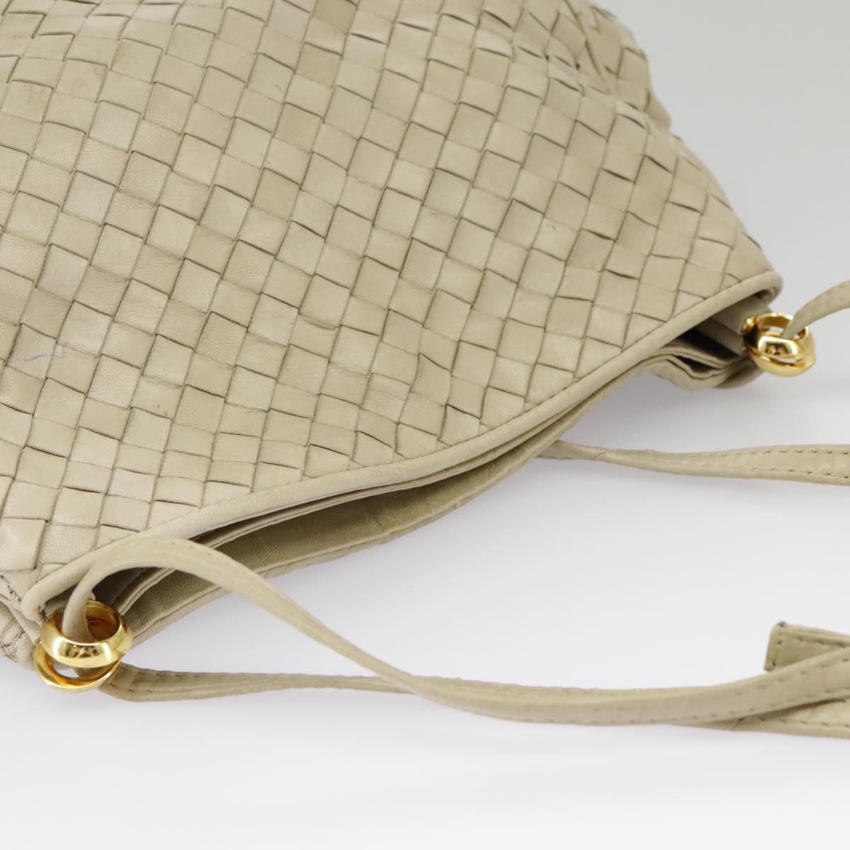 BOTTEGAVENETA INTRECCIATO Shoulder Bag Leather Beige Gold Tone Auth 99130