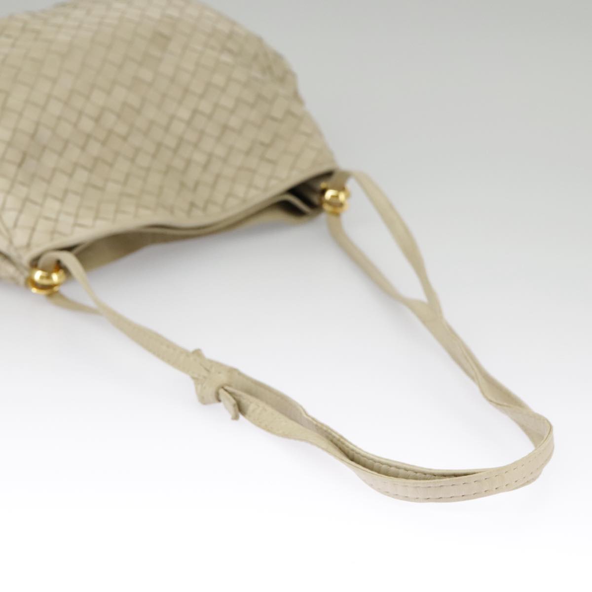 BOTTEGAVENETA INTRECCIATO Shoulder Bag Leather Beige Gold Tone Auth 99130