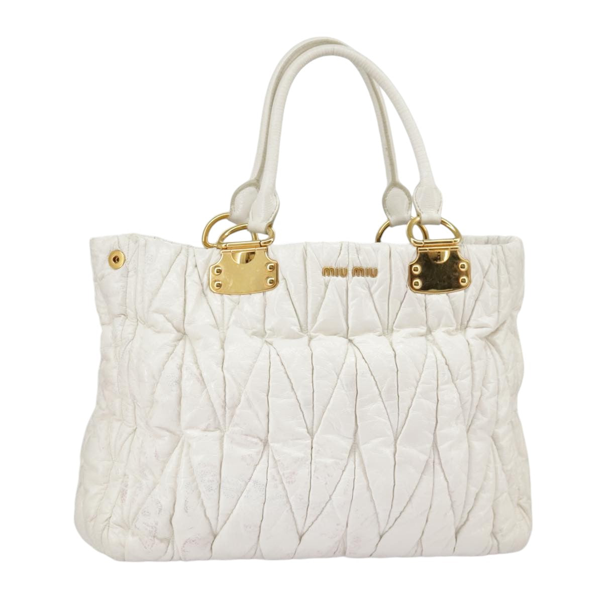 Miu Miu Matelasse Shoulder Bag Enamel White Auth 99132