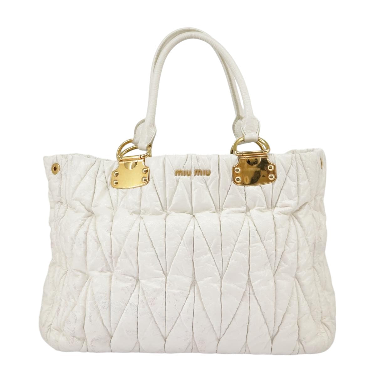 Miu Miu Matelasse Shoulder Bag Enamel White Auth 99132 - 0