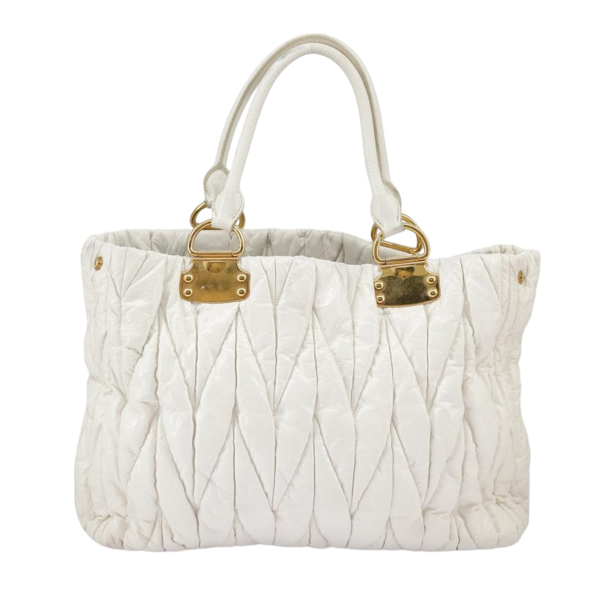 Miu Miu Matelasse Shoulder Bag Enamel White Auth 99132