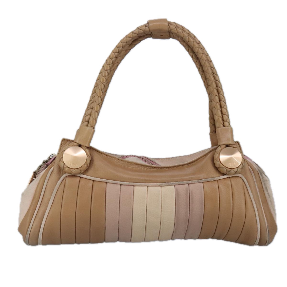 FENDI Hand Bag Leather Beige Auth 99133 - 0