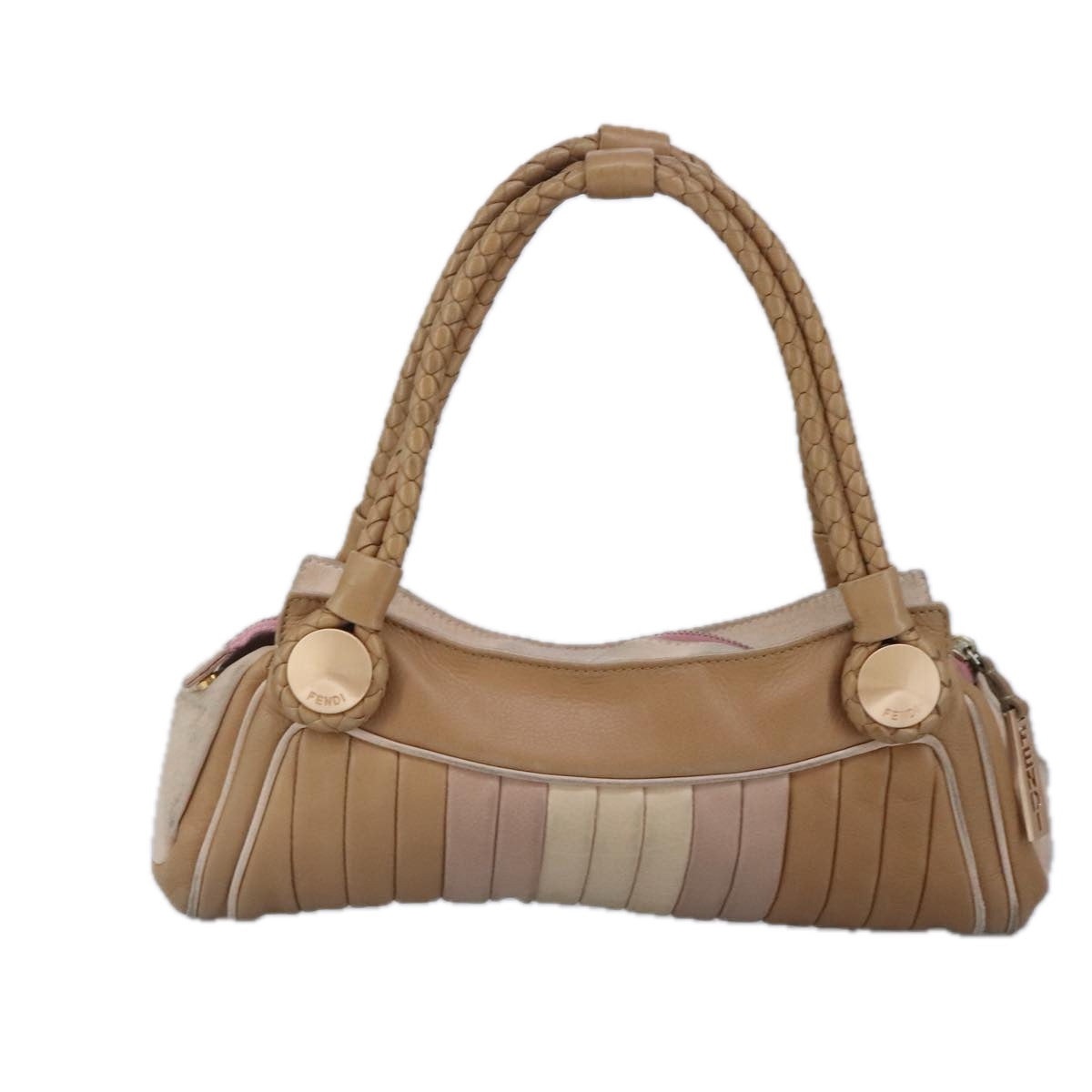 FENDI Hand Bag Leather Beige Auth 99133