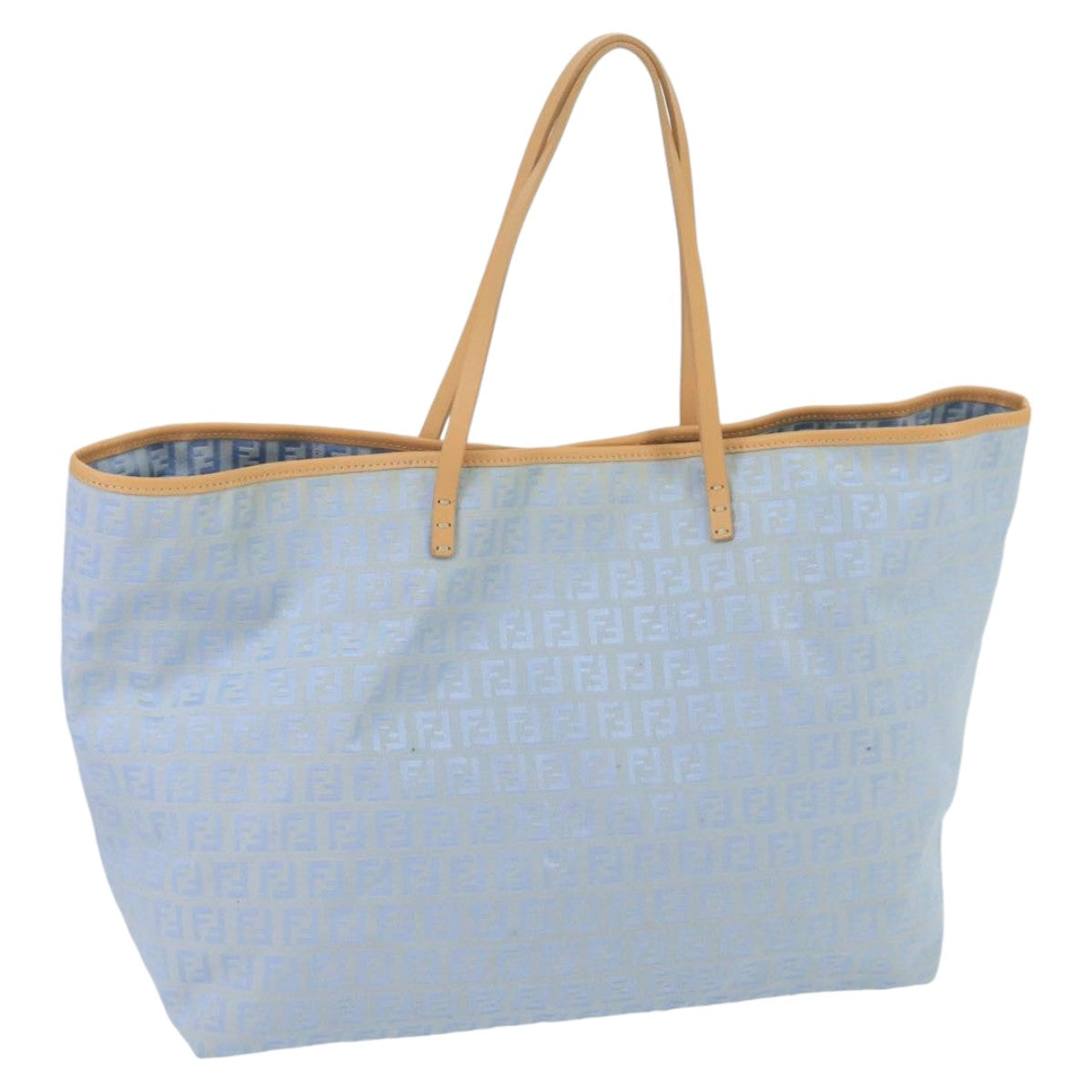 FENDI Zucchino Canvas Tote Bag Blue Silver Auth 99135