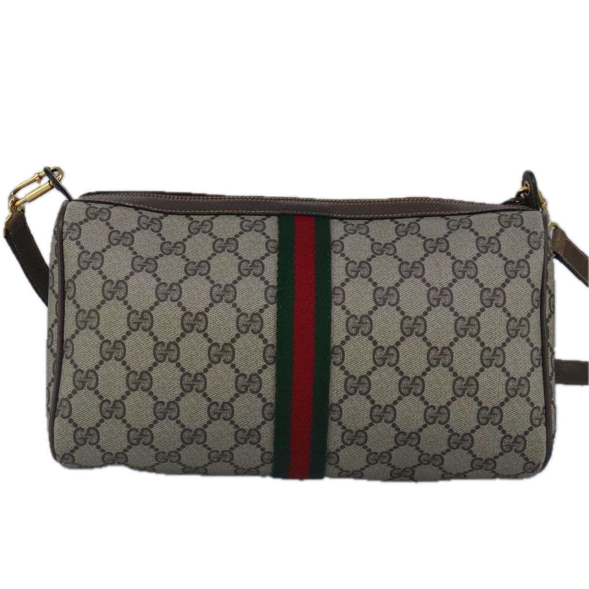 GUCCI GG Supreme Web Sherry Line Shoulder Bag PVC Beige Red Auth 99138