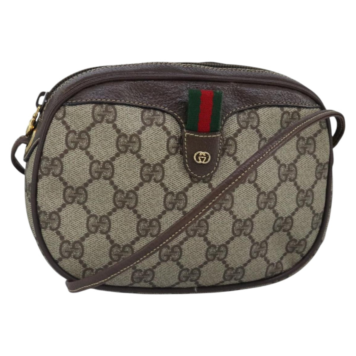 GUCCI GG Supreme Web Sherry Line Shoulder Bag PVC Beige Red Auth 99139