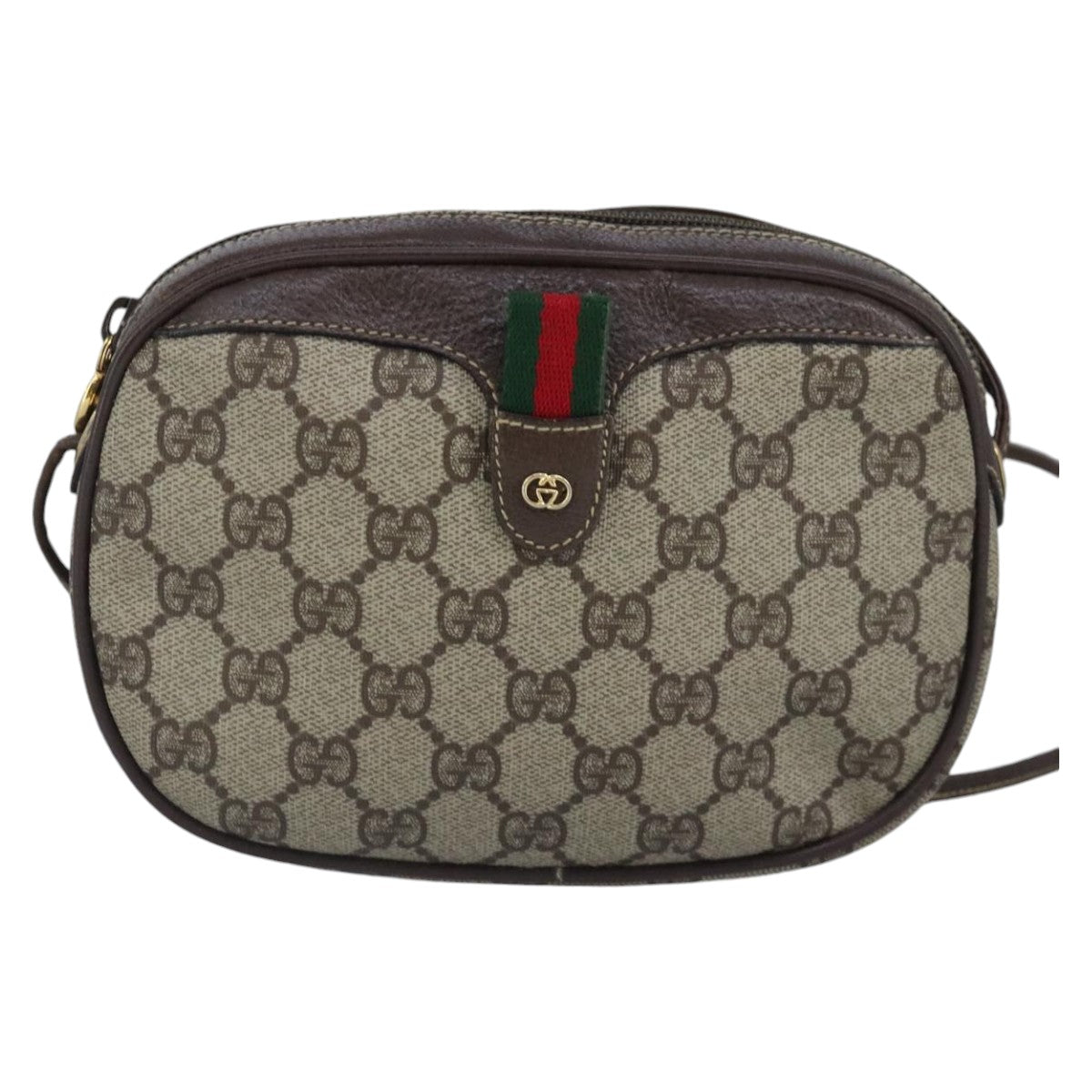 GUCCI GG Supreme Web Sherry Line Shoulder Bag PVC Beige Red Auth 99139 - 0