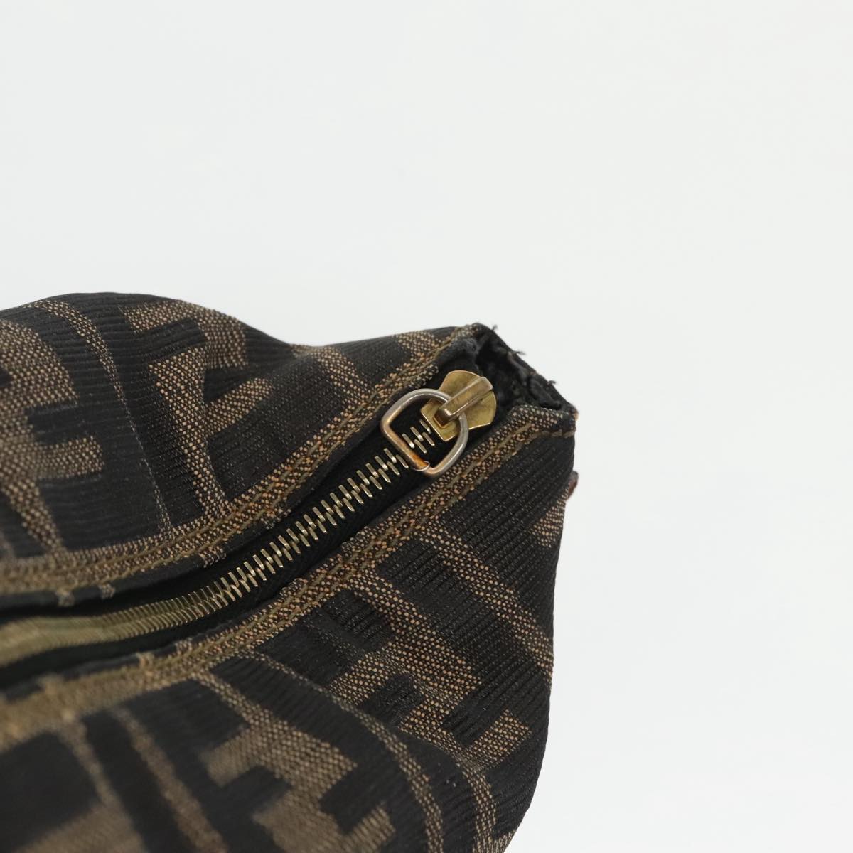 FENDI Zucca Canvas Vanity Pouch Brown Black gold Auth 99147