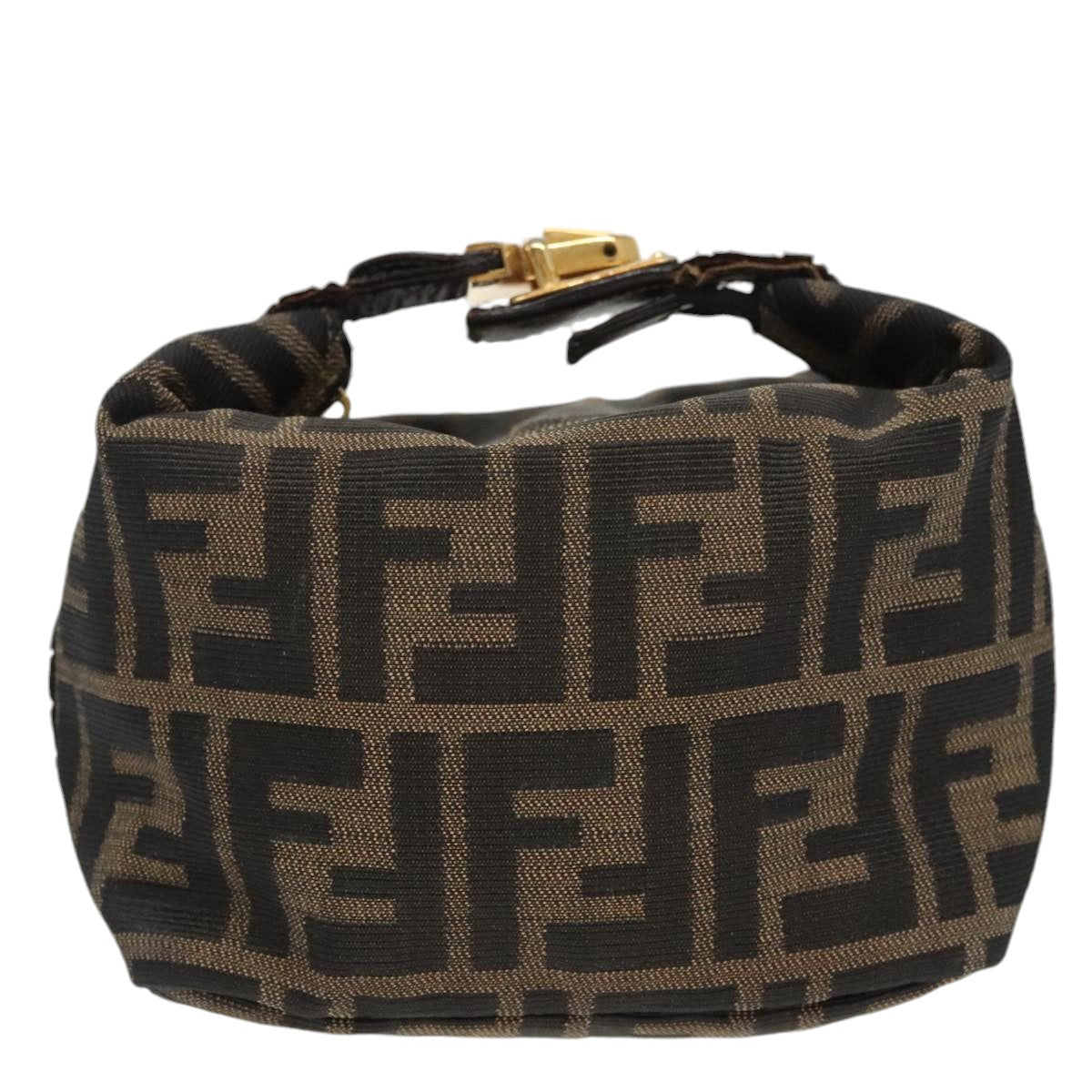 FENDI Zucca Canvas Vanity Pouch Brown Black gold Auth 99147