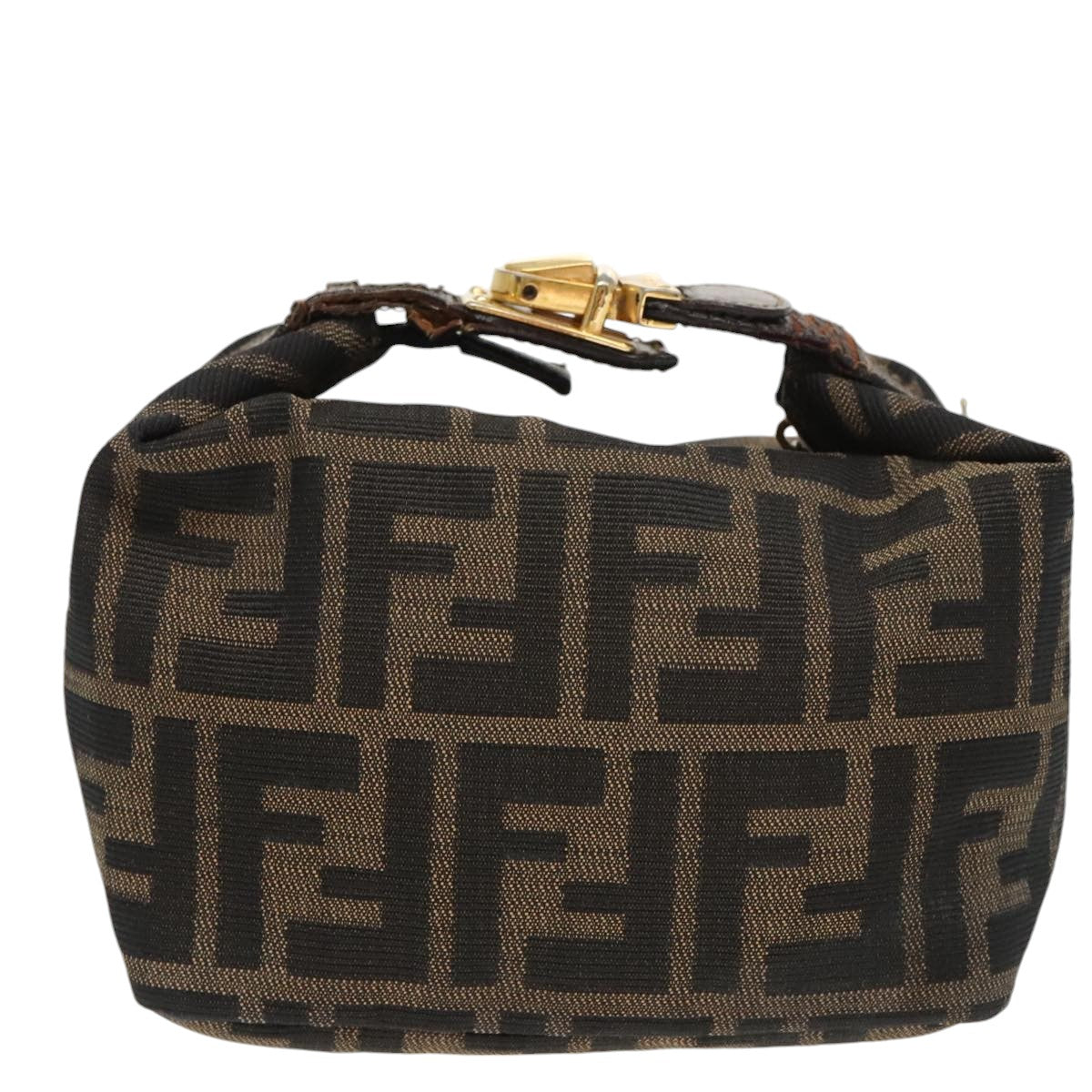 FENDI Zucca Canvas Vanity Pouch Brown Black gold Auth 99147 - 0