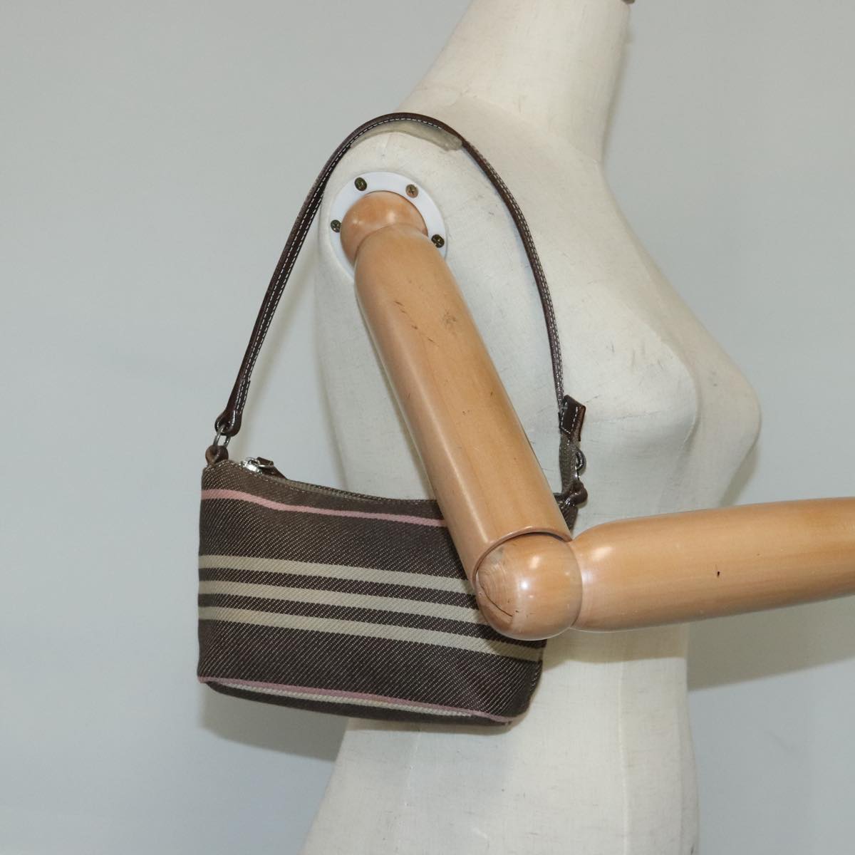 BURBERRY Blue Label Shoulder Bag Canvas Brown Pink Auth 99153