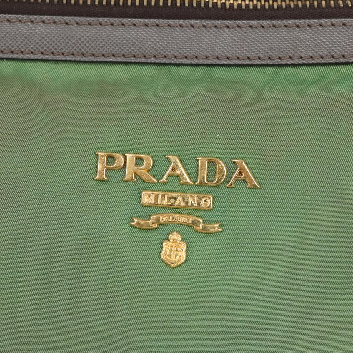 PRADA Tote Bag Nylon Leather 2way Green Gold Auth 99157