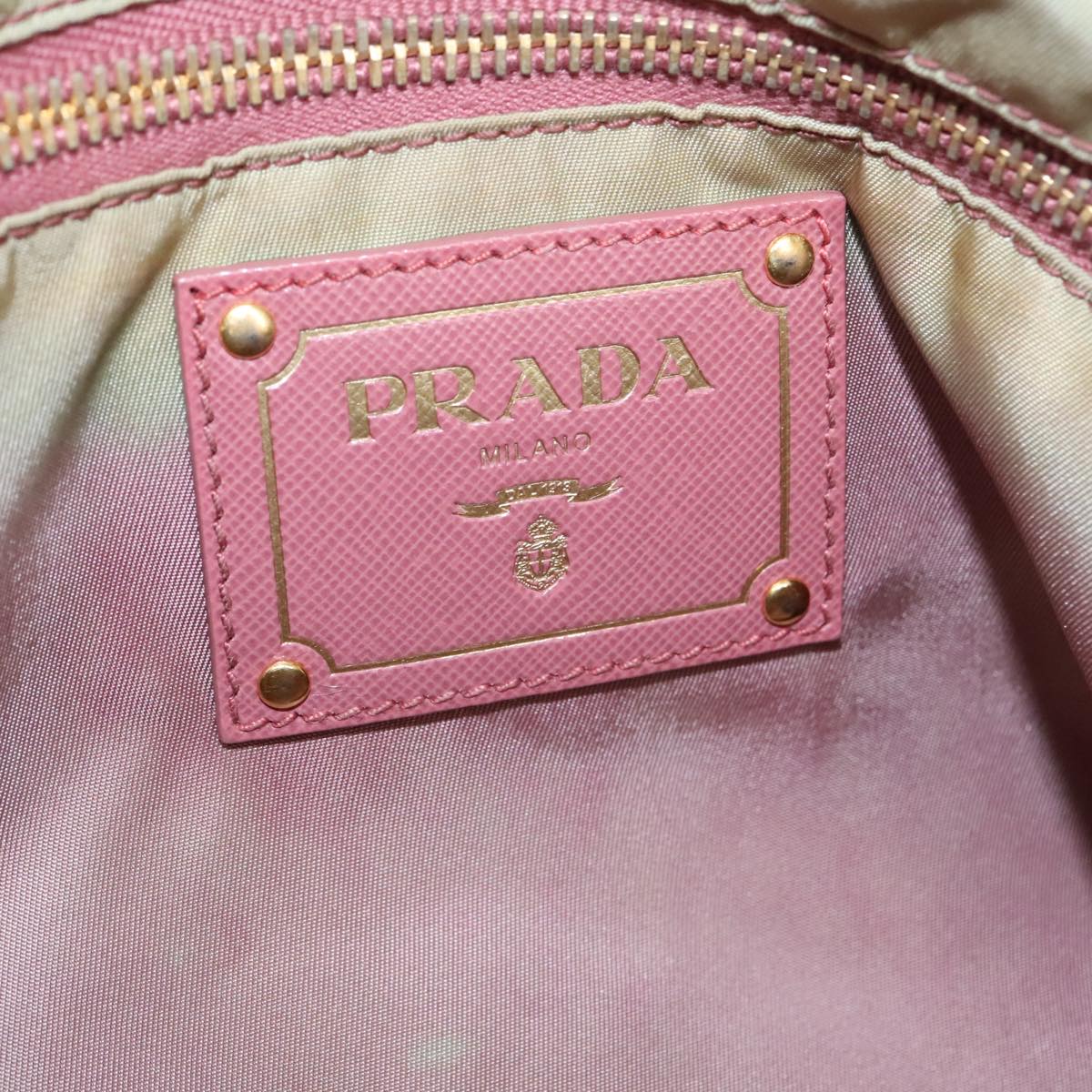 PRADA Tote Bag Nylon Leather 2way Green Gold Auth 99157