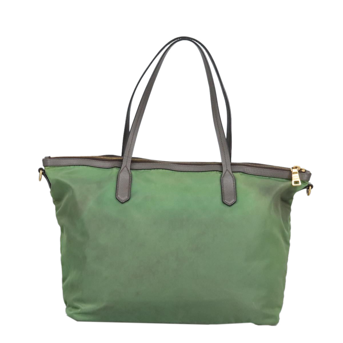 PRADA Tote Bag Nylon Leather 2way Green Gold Auth 99157