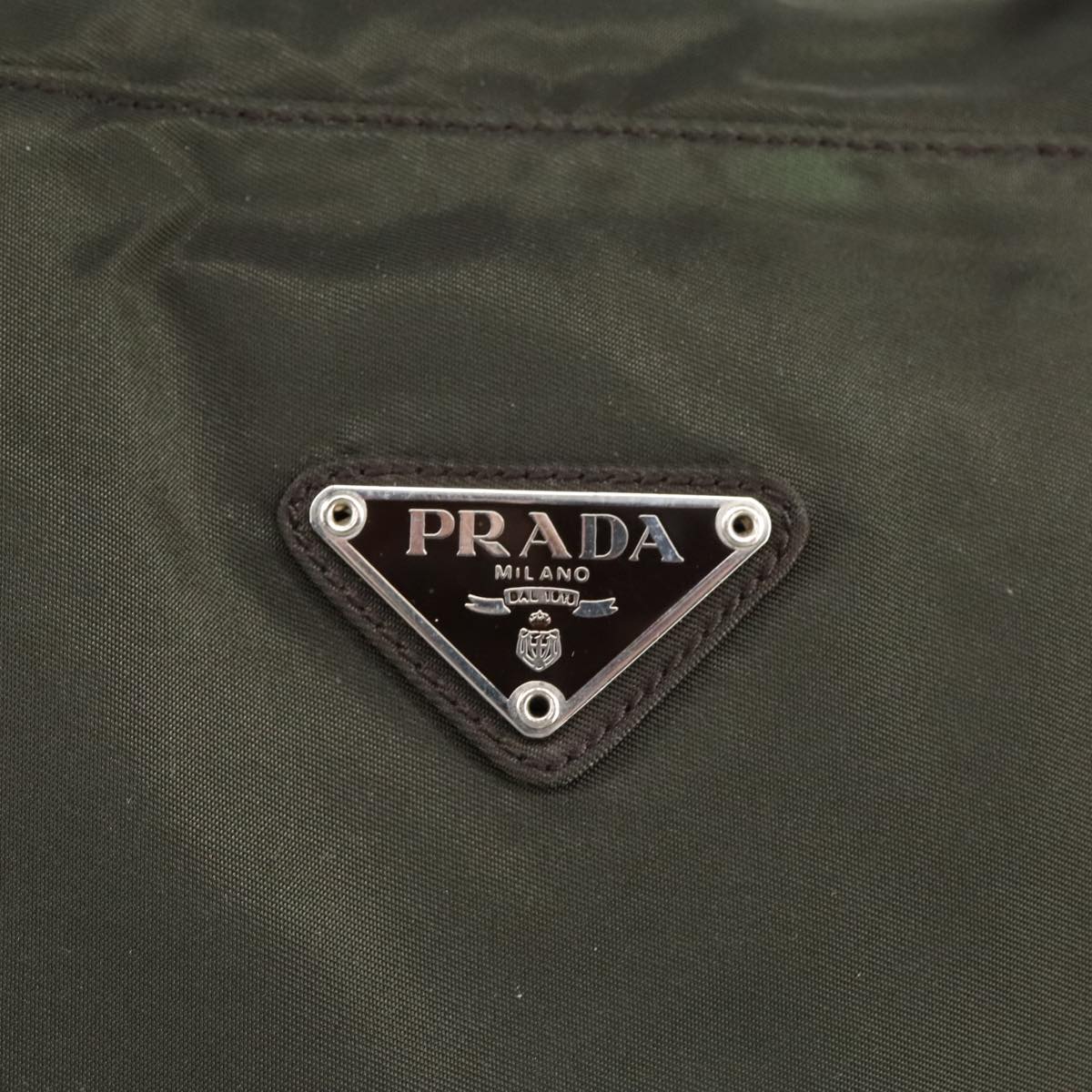 PRADA Hand Bag Nylon Khaki Silver Auth 99158