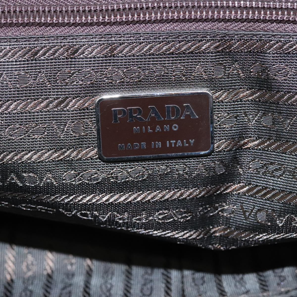 PRADA Hand Bag Nylon Khaki Silver Auth 99158