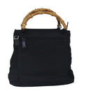 GUCCI Bamboo Hand Bag Nylon 2way Black Silver Auth 99165-1