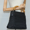 GUCCI Bamboo Hand Bag Nylon 2way Black Silver Auth 99165-21