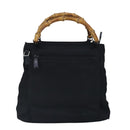 GUCCI Bamboo Hand Bag Nylon 2way Black Silver Auth 99165-13