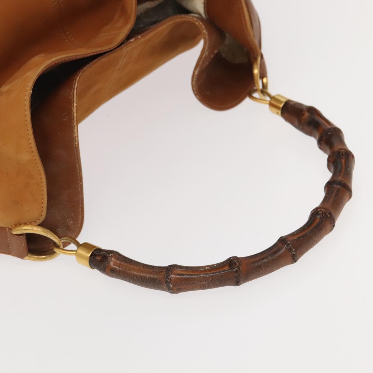 GUCCI Bamboo Hand Bag Suede 2way Brown Gold Auth 99167