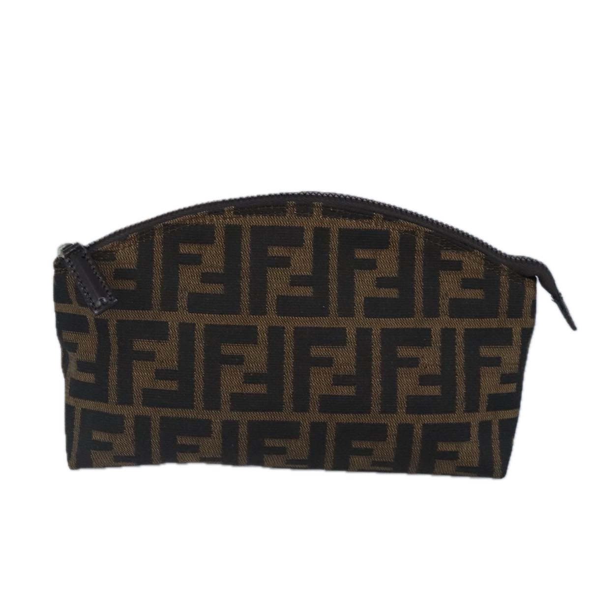 FENDI Zucca Canvas Pouch Brown Black Auth 99170