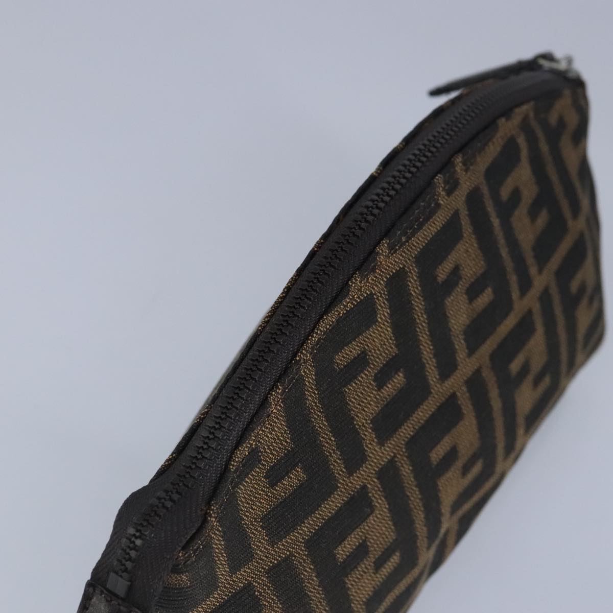 FENDI Zucca Canvas Pouch Brown Black Auth 99170