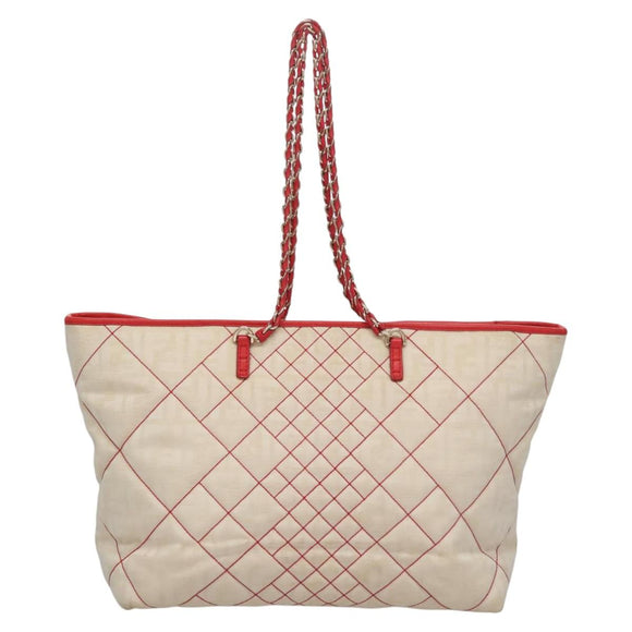 FENDI Zucca Canvas Chain Tote Bag Beige Auth 99179