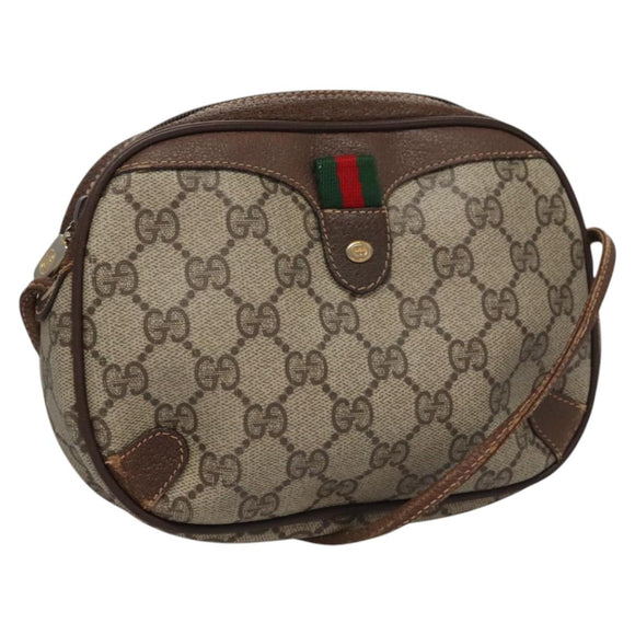 GUCCI GG Supreme Web Sherry Line Schoudertas PVC Beige Rood Auth 99180