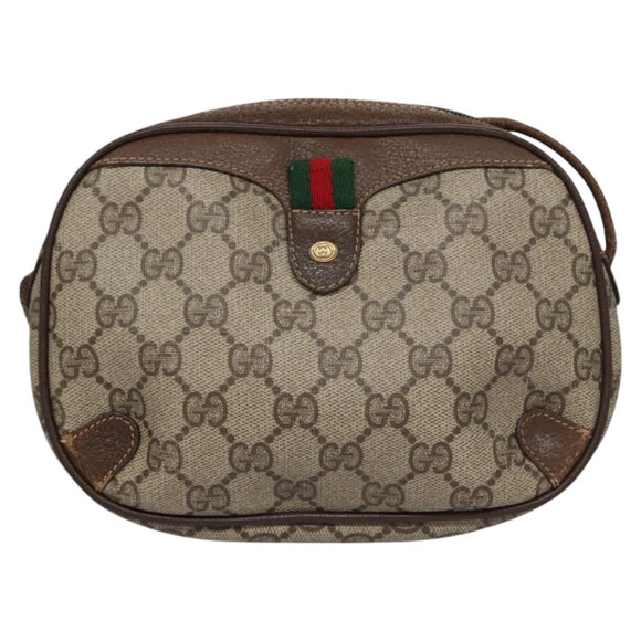 GUCCI GG Supreme Web Sherry Line Shoulder Bag PVC Beige Red Auth 99180