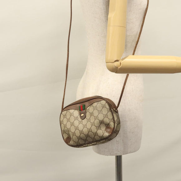 GUCCI GG Supreme Web Sherry Line Shoulder Bag PVC Beige Red Auth 99180