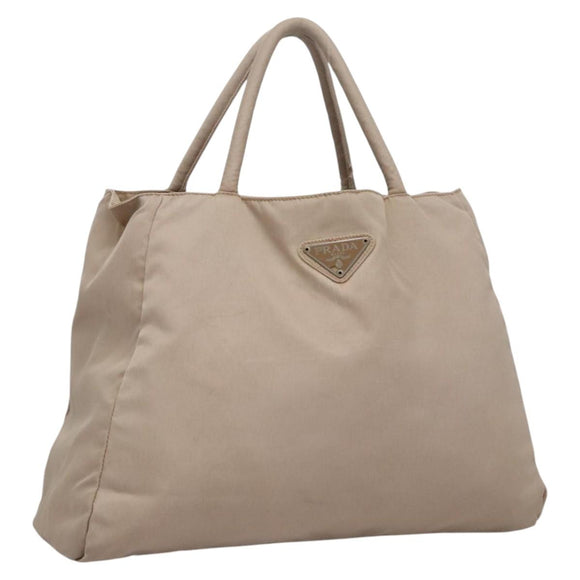 PRADA Hand Bag Nylon Beige Auth 99182