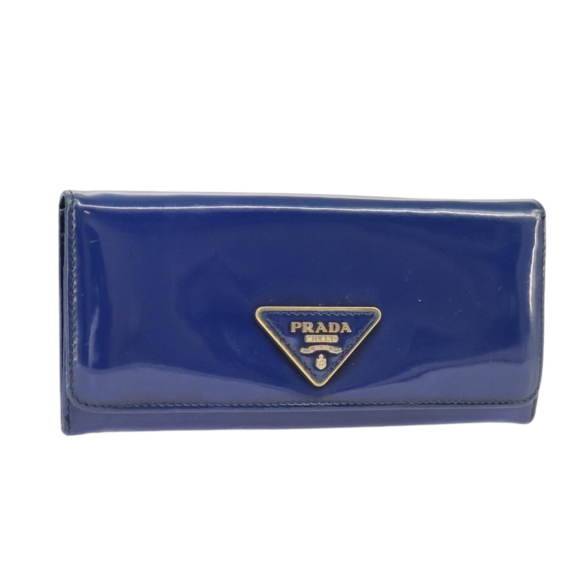 PRADA Long Wallet Enamel Blue Gold Auth 99227