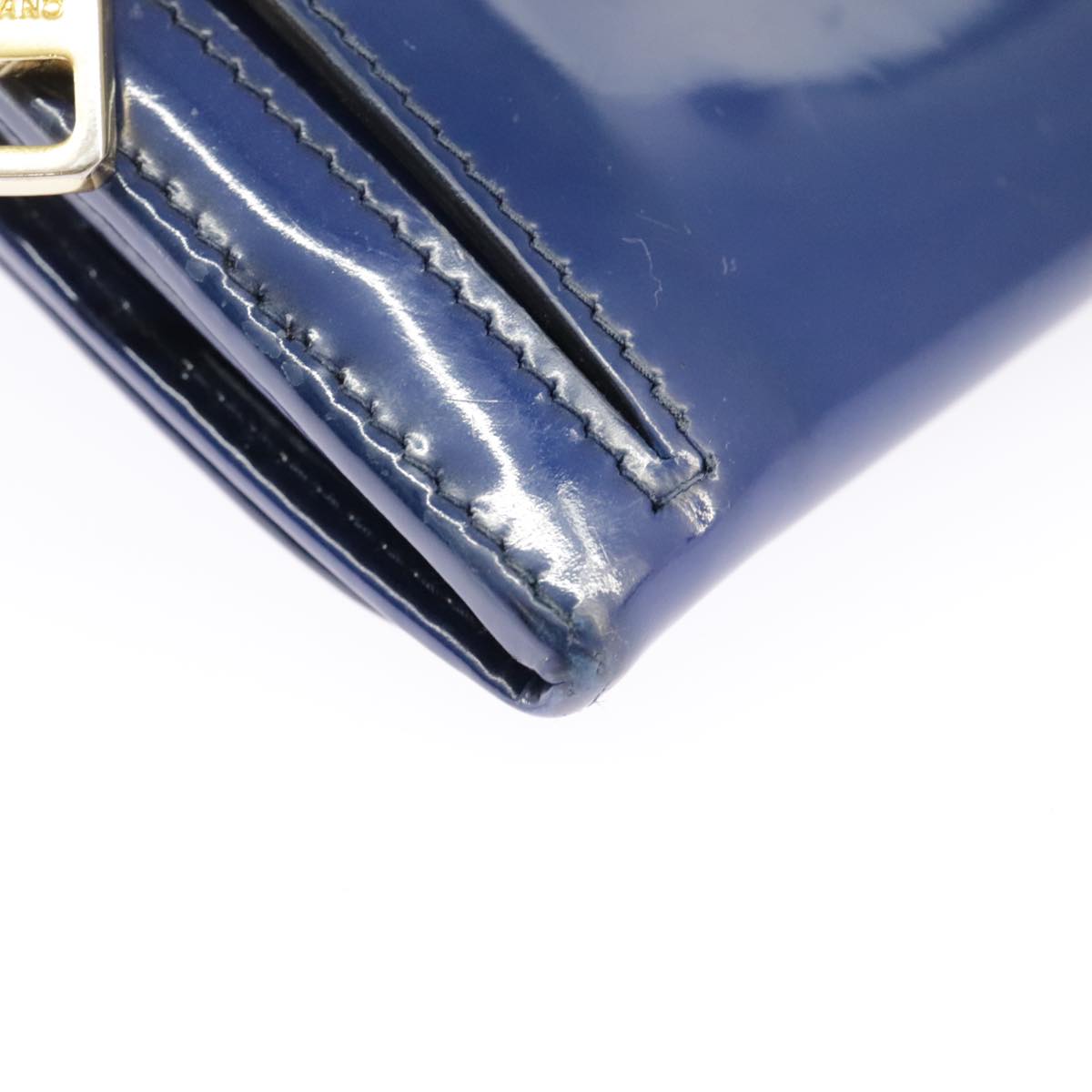 PRADA Long Wallet Enamel Blue Gold Auth 99227