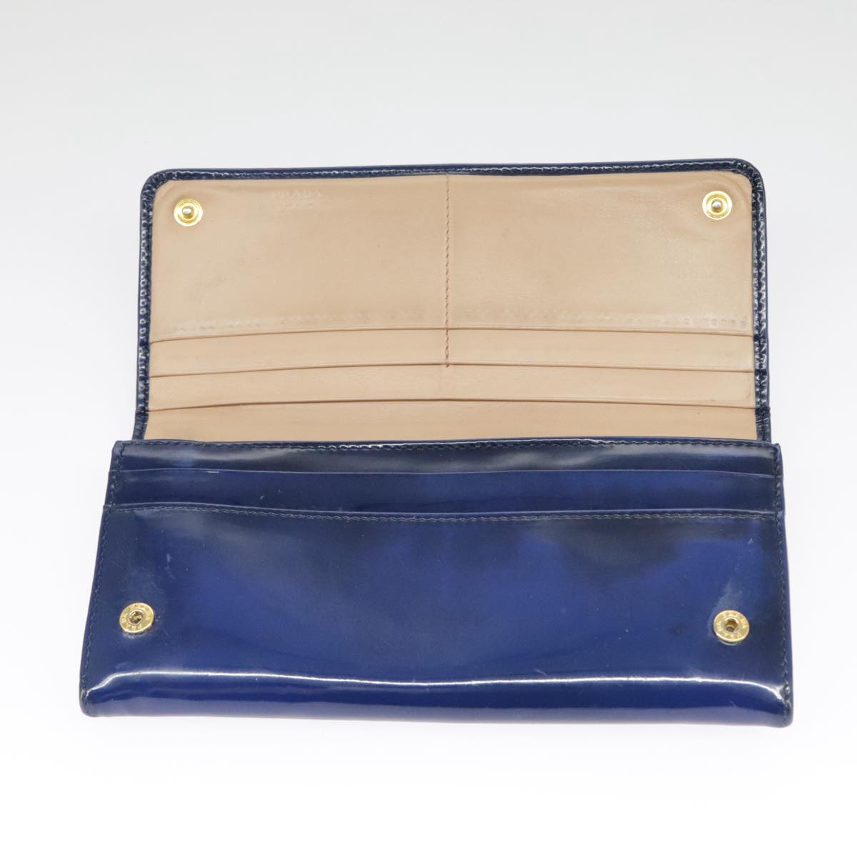 PRADA Long Wallet Enamel Blue Gold Auth 99227