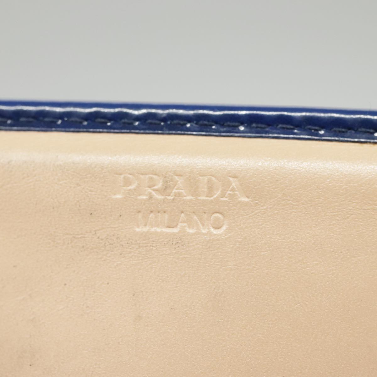 PRADA Long Wallet Enamel Blue Gold Auth 99227