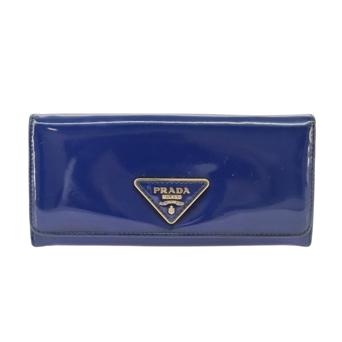 PRADA Long Wallet Enamel Blue Gold Auth 99227