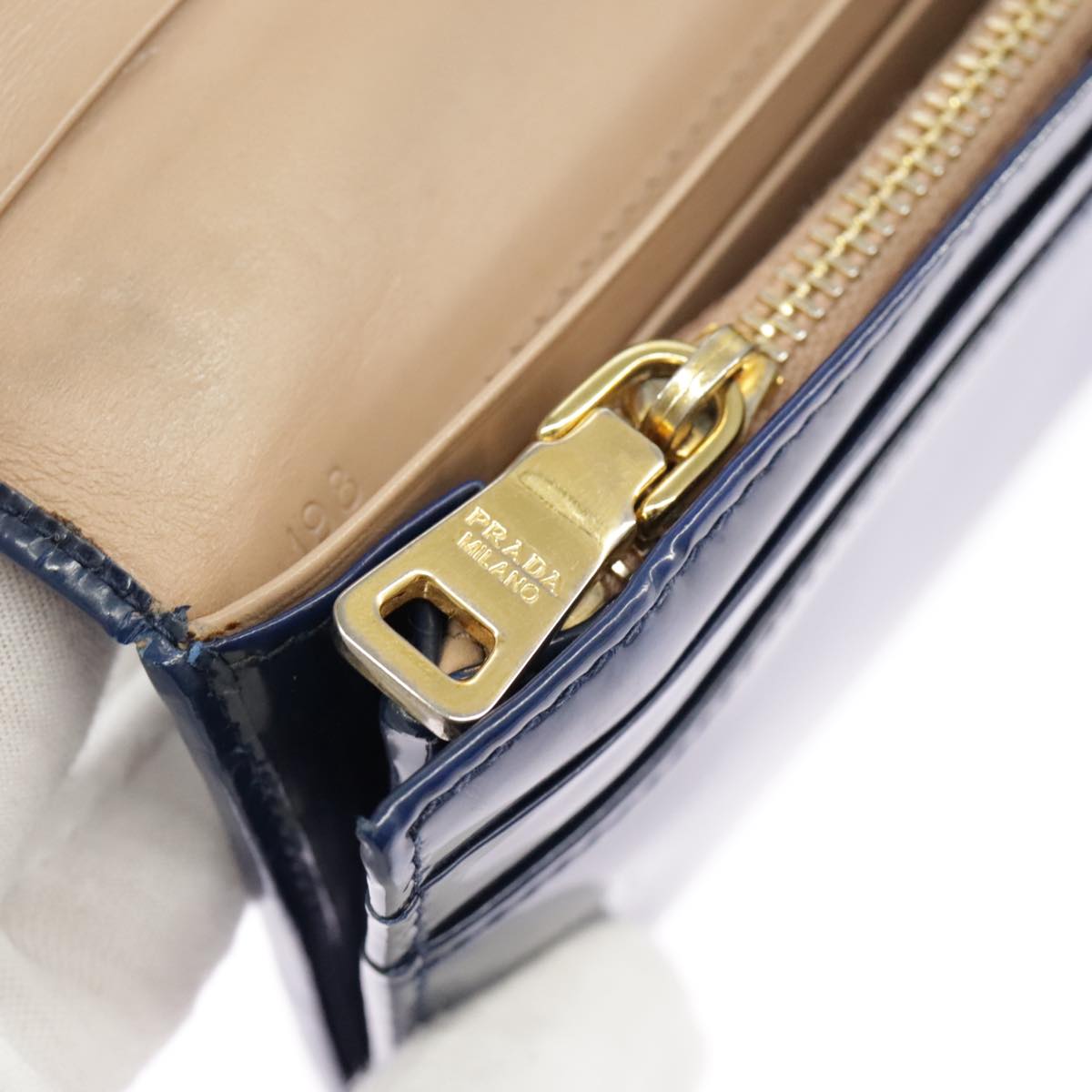 PRADA Long Wallet Enamel Blue Gold Auth 99227