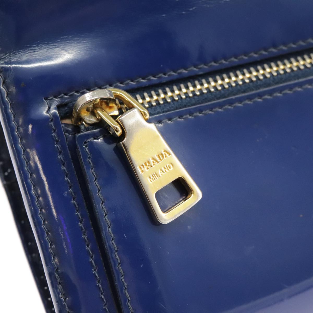 PRADA Long Wallet Enamel Blue Gold Auth 99227