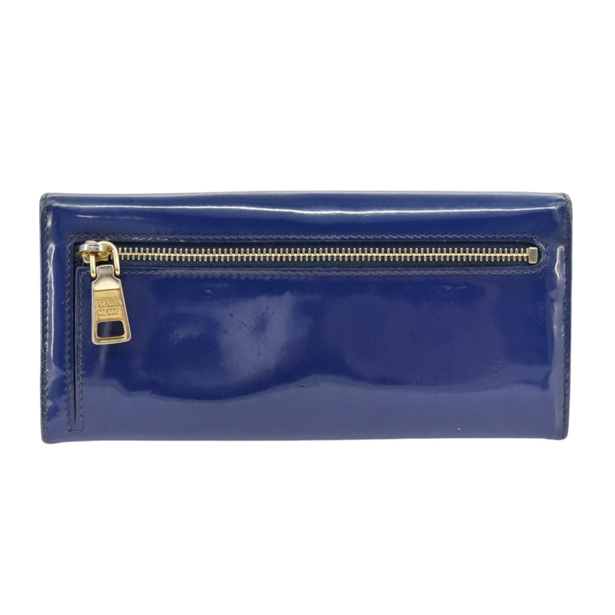 PRADA Long Wallet Enamel Blue Gold Auth 99227 - 0