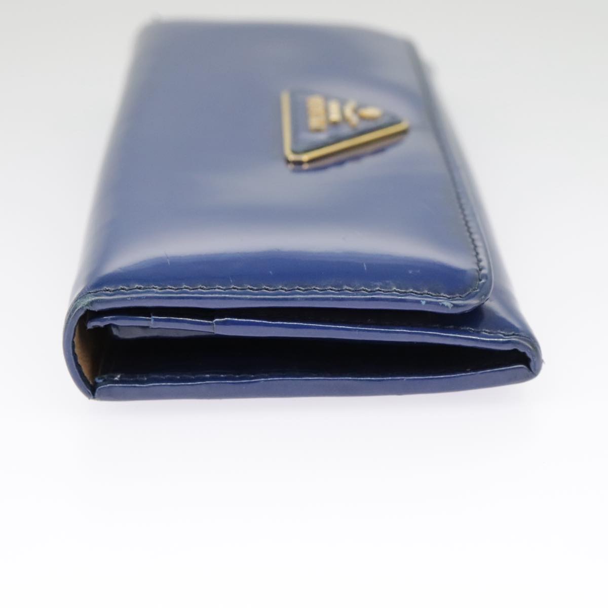 PRADA Long Wallet Enamel Blue Gold Auth 99227