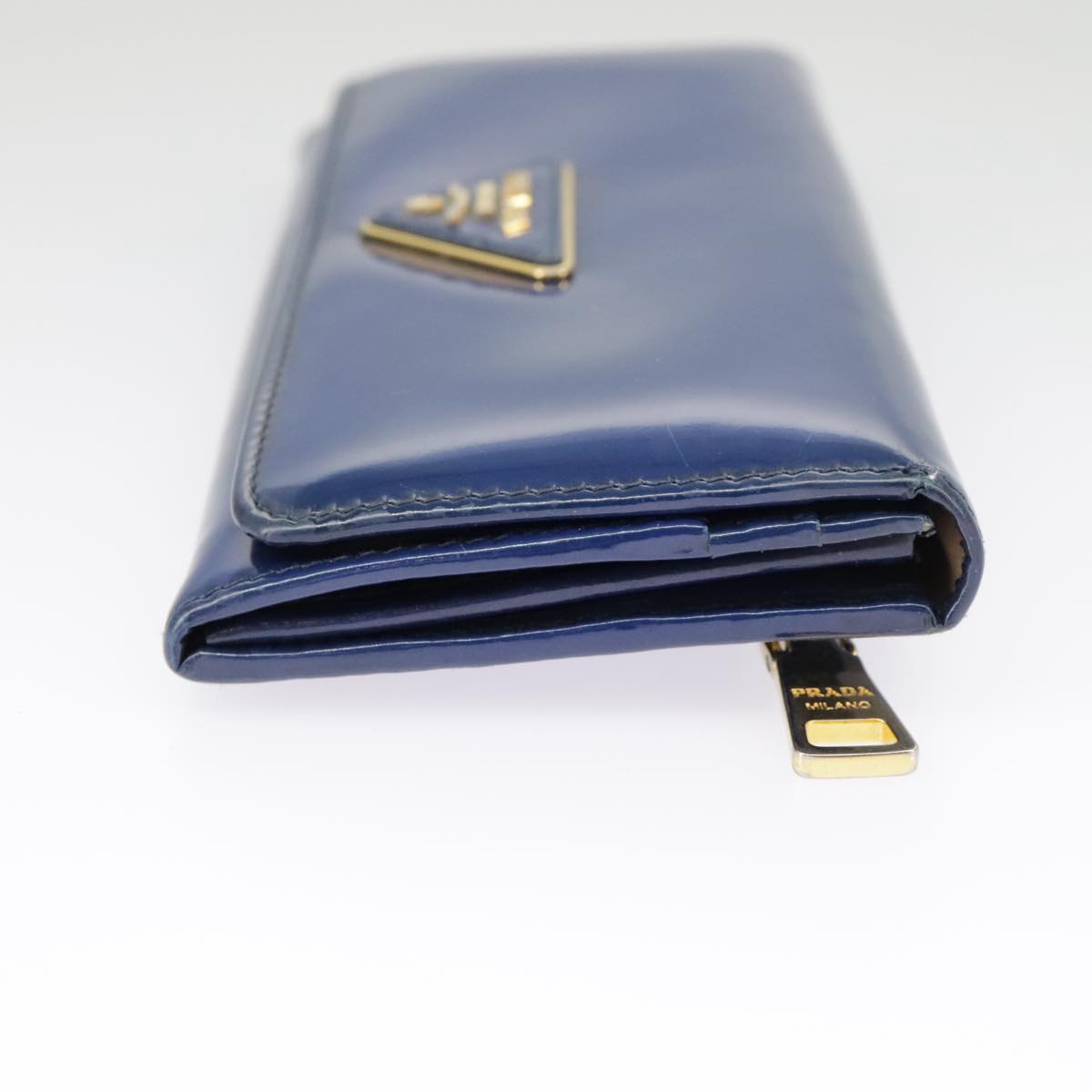 PRADA Long Wallet Enamel Blue Gold Auth 99227