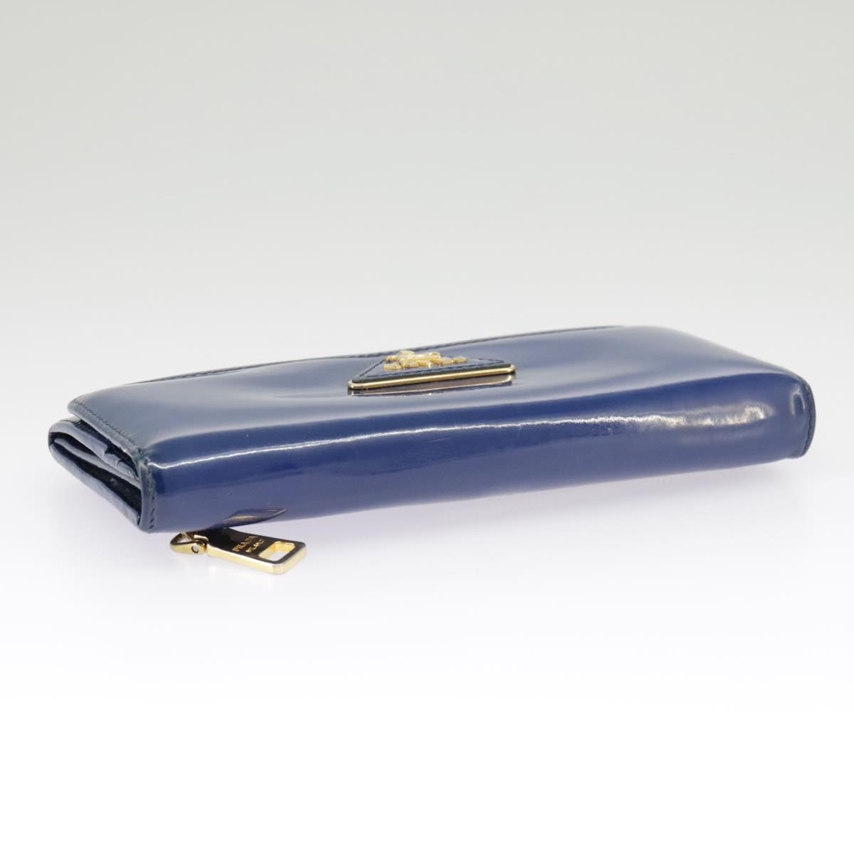 PRADA Long Wallet Enamel Blue Gold Auth 99227