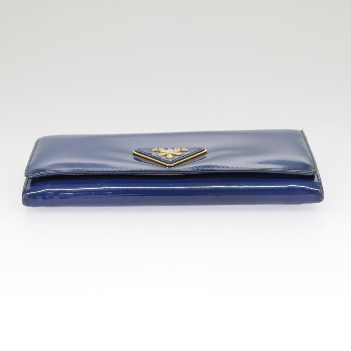 PRADA Long Wallet Enamel Blue Gold Auth 99227