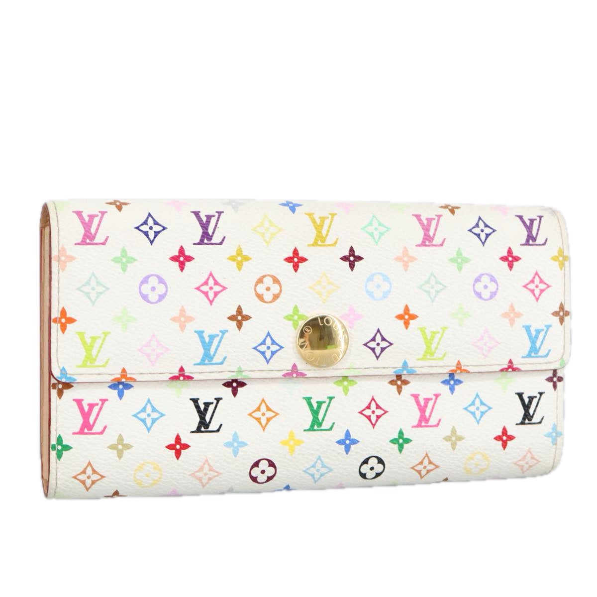 LOUIS VUITTON Multicolor Portefeuille Sarah Wallet White M93532 LV Auth 99232