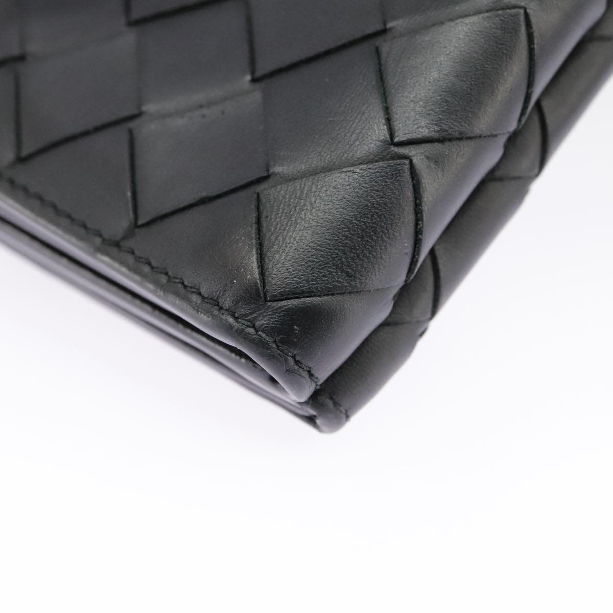 BOTTEGA VENETA INTRECCIATO Wallet Leather Black Auth 99240